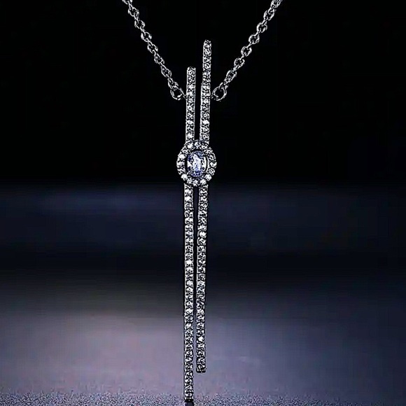 Steroids Silver Cubic Zircon Necklace Minimalist - Picture 1 of 4